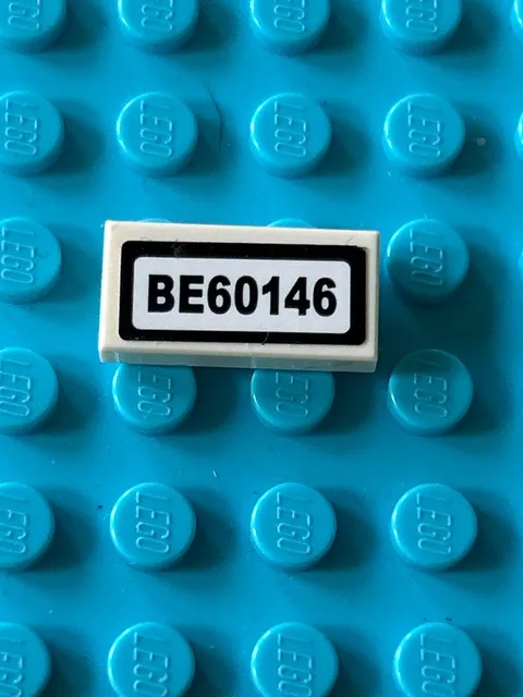 1 pcs Lego White 1x2 TILE With BE60146 License Plate Vehicle Piece Part Car 3069