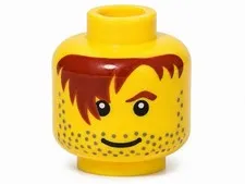 LEGO Minifigure, Head Male Red-Brown Hair over Eye, One Eyebrow