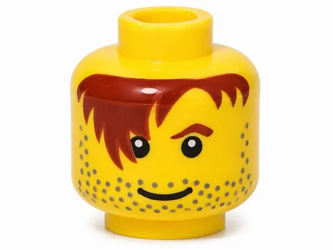 LEGO Minifigure, Head Male Red-Brown Hair over Eye, One Eyebrow