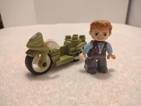 LEGO DUPLO Jurassic World ~ Grady Owen & Motorcycle ~ PARTS ONLY ~ #10939 ~ EUC