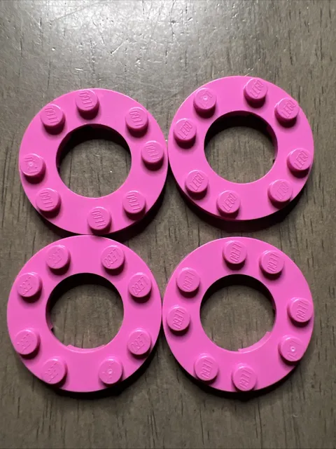 LEGO 11833 Dark Pink Plate, Round 4 x 4 with 2 x 2 Round Open Center 4 Pieces