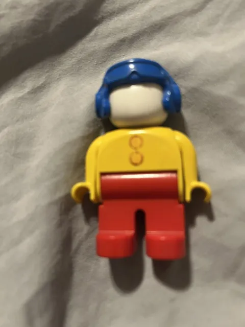 Lego Vintage Duplo Airport Pilot Figure Blue Aviator Helmet White Head W/No Face