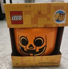 NIB Lego Small 7 in Halloween Pumpkin Jack o' Lantern Storage Head Candy Holder