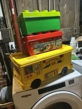 Lego Duplo 1998 School Bus Storage With Wheels And Two Other Bins