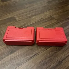 Lot of 2 - Lego Vintage 1982 Plastic Red Storage Box Case 11" x 7.5" x 3.5"