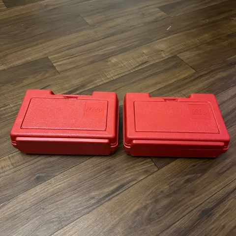 Lot of 2 - Lego Vintage 1982 Plastic Red Storage Box Case 11" x 7.5" x 3.5"