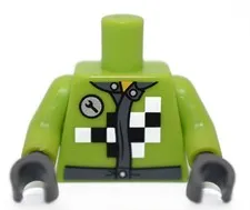 LEGO Minifigure Torso Lime Green Race Car Driver checkered flag wrench 6023965