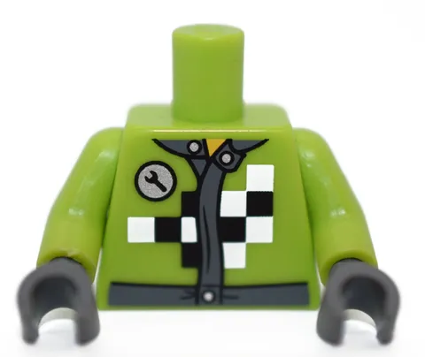 LEGO Minifigure Torso Lime Green Race Car Driver checkered flag wrench 6023965