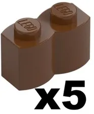 Lego 5 New Reddish Brown Bricks Modified 1 x 2 with Log Profile Part 30136 RB02
