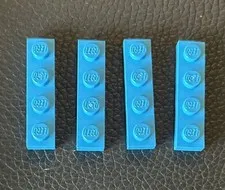 LEGO Lot 4 Pieces 1x4 Plate Part 3710 Solid Studs Dark Azure