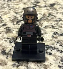 LEGO Minifigure Black Outfit w/ Black Helmet & Black Display Stand