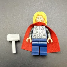 LEGO Thor Minifigure Figure Plastic w/ Red Cape & Gray Hammer Accessory
