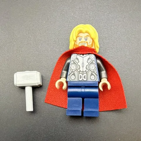 LEGO Thor Minifigure Figure Plastic w/ Red Cape & Gray Hammer Accessory