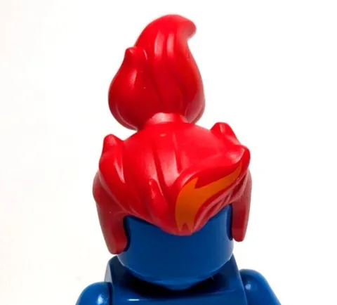 Lego - Minifigure Hair - Red, High Ponytail, Swept Back, Orange Streak