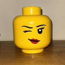 LEGO SMALL GIRL STORAGE HEAD BRICK CONTAINER GIRL WINKING 8"