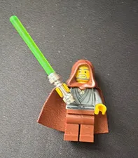 LEGO Hooded Jedi Minifigure with Brown Cape & Green Lightsaber