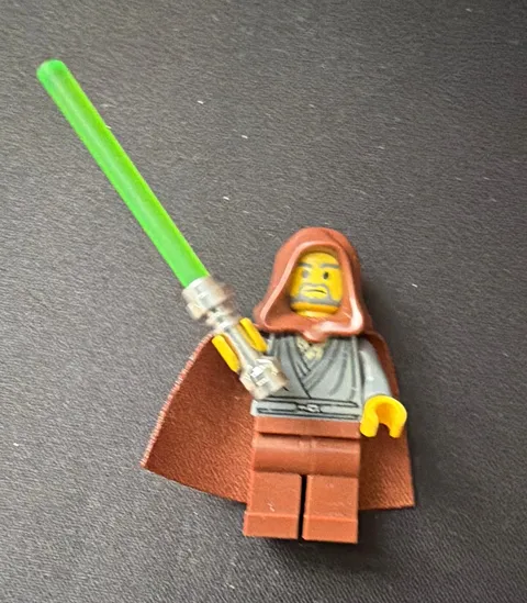 LEGO Hooded Jedi Minifigure with Brown Cape & Green Lightsaber