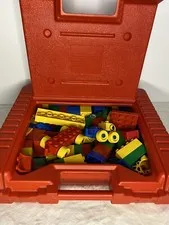 LEGO Vintage 1985 Red Plastic Storage Carrying Case Box Bin Tote and LEGOS
