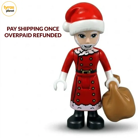New LEGO Friends Santa Set Minidoll Red Overcoat Buttons Gold Brown Gift Bag