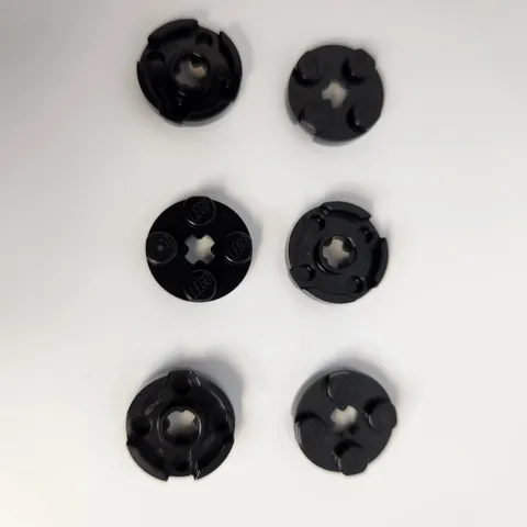LEGO Parts 4032 - Black Plate, Round 2 x 2 with Axle Hole - QTY 6