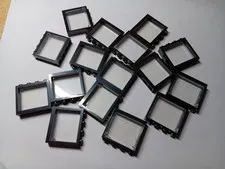 LEGO LOT 16 BLACK  WINDOW FRAMES 1X4X3 WITH TRANS CLEAR GLASS PANES #60594