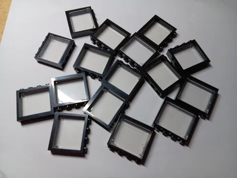 LEGO LOT 16 BLACK  WINDOW FRAMES 1X4X3 WITH TRANS CLEAR GLASS PANES #60594