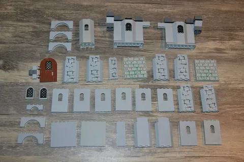 LEGO Castle Wall Sections Arches Door Windows Light Gray Building Parts