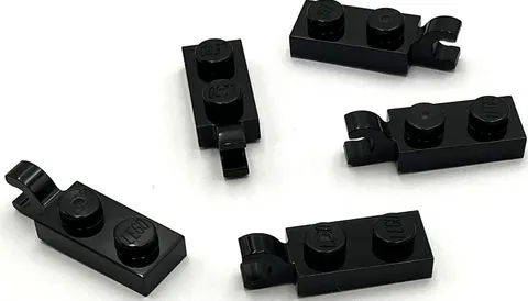 Lego 5 New Black Plates Modified 1 x 2 with Clip on End Horizontal Grip Parts
