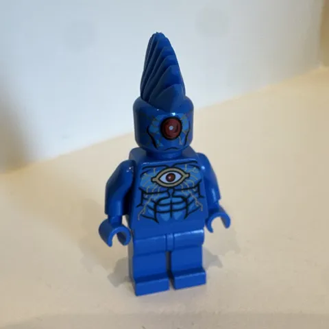 LEGO OMAC Blue Cyclops Eye Minifigure w/ Fin Helmet Feathered Headgear 