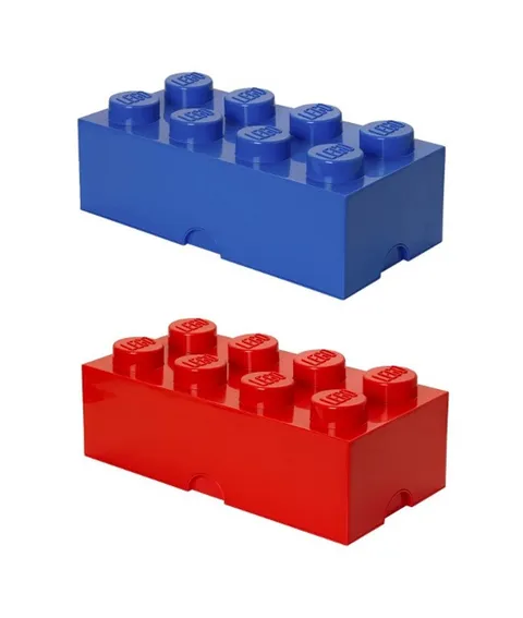 LEGO - Storage Box Brick Large - (X2) - Bright Red & Bright Blue