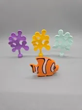 Lego Duplo Figure Clown Fish orange/white/black With 3 Seaweed Plants Lot