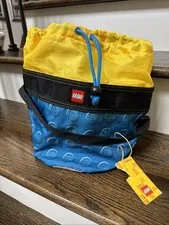 Lego Cinch Fabric Bucket Bag Storage Blue & Yellow