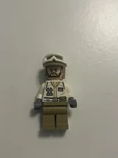 LEGO Soldier Minifigure Tan Legs White Torso Gray Hands Helmet Beard Head
