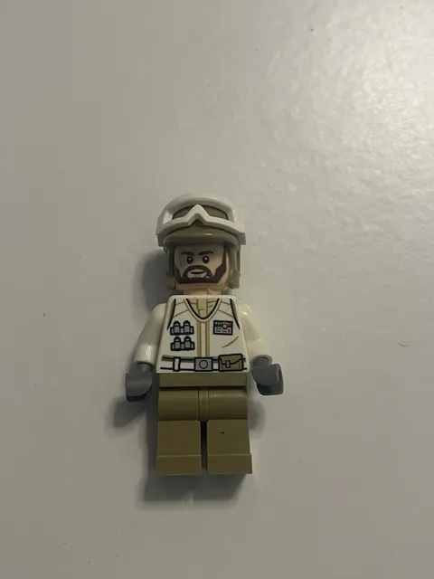 LEGO Soldier Minifigure Tan Legs White Torso Gray Hands Helmet Beard Head