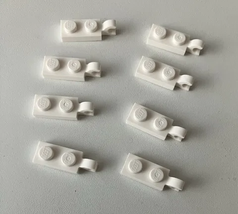 LEGO 8x Plate 1x2 Modified w/ Clip on End Horizontal Grip WHITE #42923