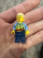 LEGO Town City Girl Child Minifig Solid Blue Torso , Dark Blue Legs, Blond Hair