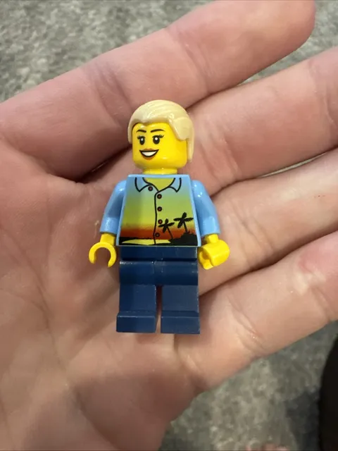LEGO Town City Girl Child Minifig Solid Blue Torso , Dark Blue Legs, Blond Hair