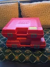 Two Red Vintage 1985 LEGO Red Storage Cases Carrying Box Hard Plastic USA