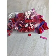 LEGO Mixed Lot Red Pink Purple Bricks Accessories Skateboard Flowers Crab Pieces