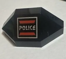 Lego 1x 2468pb03 Black Panel 3 x 3 x 6 Corner Convex Space Police Left Logo Vf