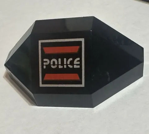Lego 1x 2468pb03 Black Panel 3 x 3 x 6 Corner Convex Space Police Left Logo Vf