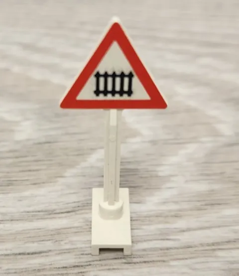 Lego 649p01 White Road Sign Triangle with Level Crossing Pattern Piece Part