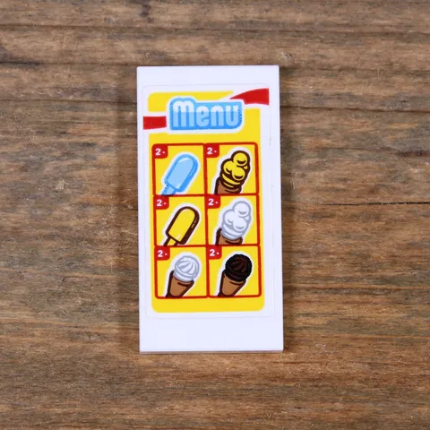 LEGO Friends White Tile 2 x 4 'Menu' and Ice Creams Pattern Sticker 87079pb0710