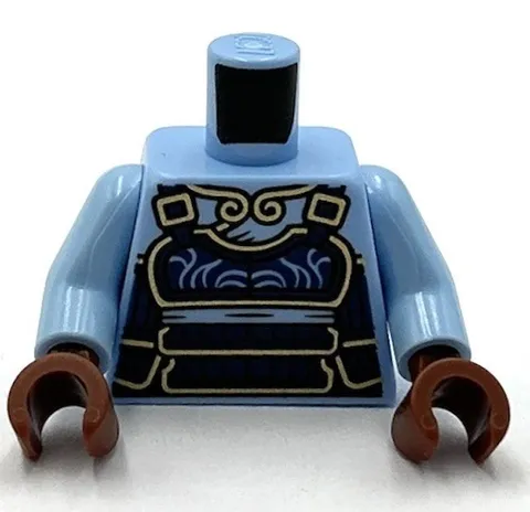 Lego New Minifig Bright Light Blue Torso Dark Blue Do Armor Gold Trim Pattern