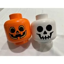 LEGO Halloween Minifigure Head Storage Containers Set of 2 Pumpkin &