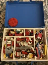 Vintage 1985 LEGO Blue Carrying Case Briefcase with Mixed Bulk Bricks Lot