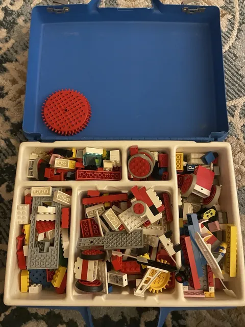 Vintage 1985 LEGO Blue Carrying Case Briefcase with Mixed Bulk Bricks Lot