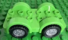Lego Duplo Vehicle Green Car Base 2 x 6 Black Tires Silver Wheels Fixed Axles