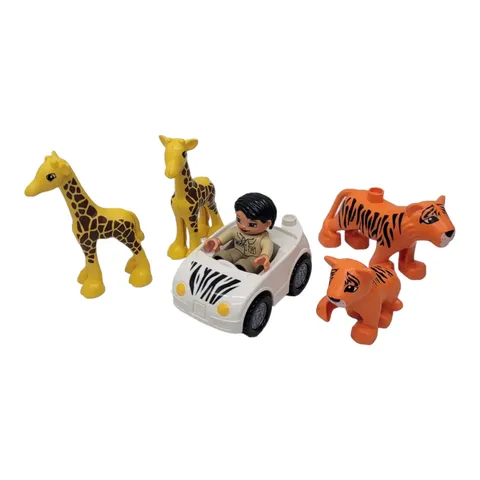Lego Duplo Safari Zoo Car Vehicle Tiger Cub Giraffe Animals Female Zookeeper