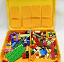 LEGO Yellow Carrying Carry Case Storage Box with Handle Dividers And LEGOs